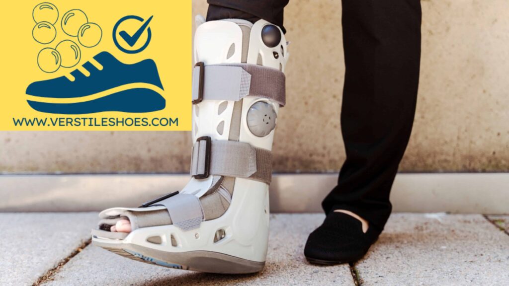 Pneumatic walking boots encourage correct alignment and lessen strain on the damaged area by stabilizing the foot or ankle.